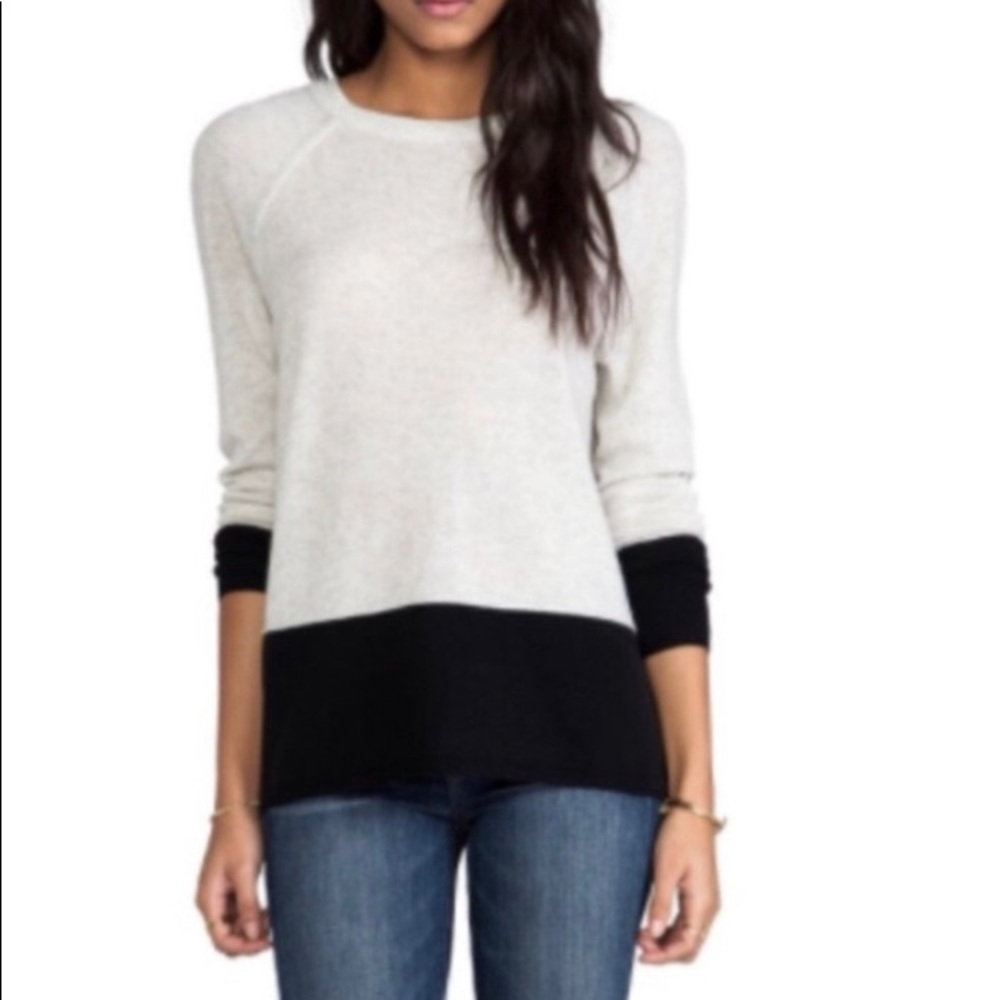 Vince Color-block Gray/Ivory/Black Luxe Cashmere Casual Lightweight Sweater XS